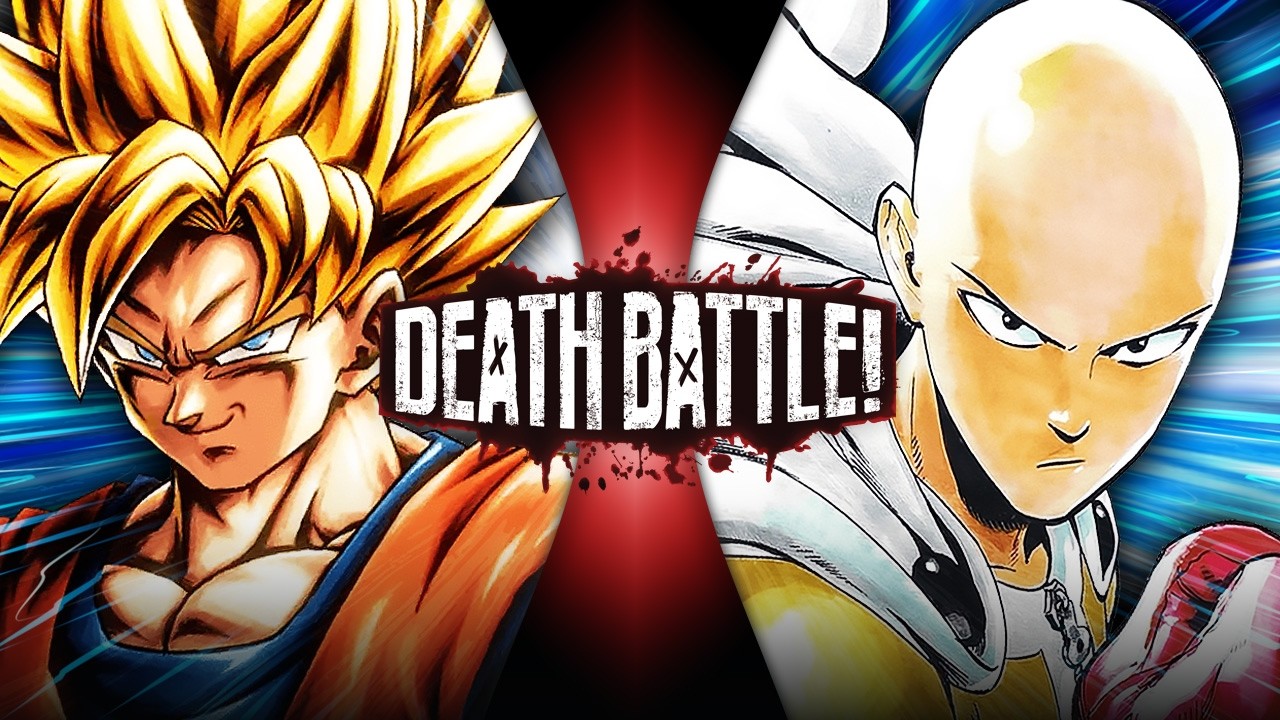 The thumbnail of DEATH BATTLE!'s Goku VS Saitama episode on YouTube, with Goku on the left and Saitama on the right