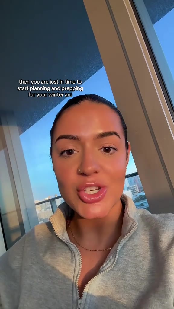 A frame of Carly Berges's September 2024 TikTok, captioned "then you are just in time to start planning and prepping for your winter arc."