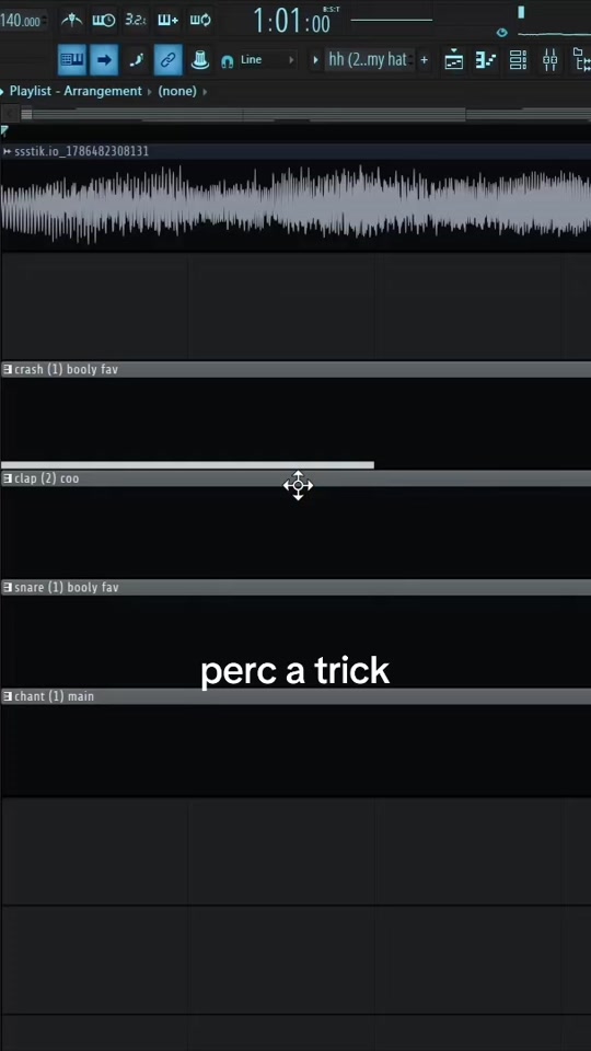 A frame of the original remix post by @prod_aclo on TikTok: the audio waveform in FL Studio with the sound title perc a trick.